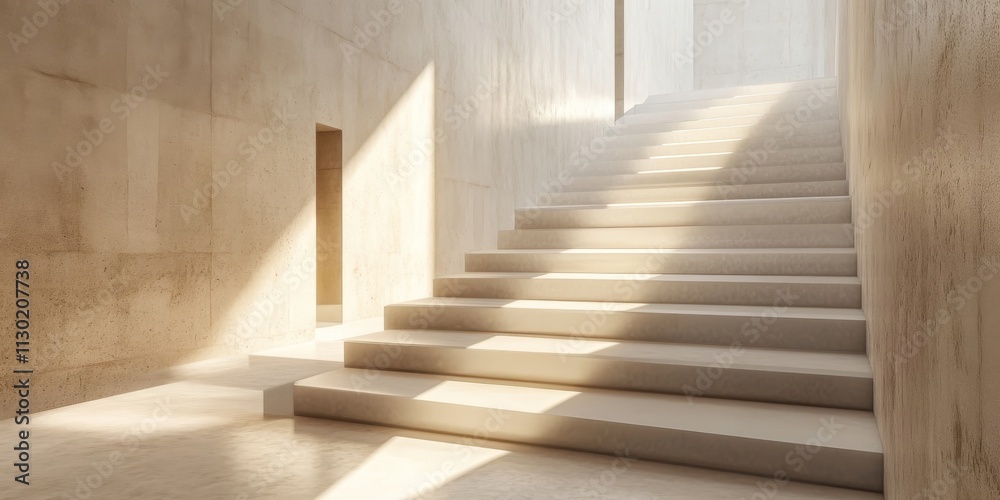 Fototapeta premium Elegant white stairs featured in an art gallery create a stunning visual. The white stairs in the art gallery enhance the artistic atmosphere and invite exploration of the displayed artwork.