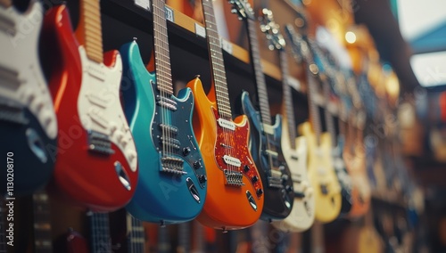 Electric Guitars Hanging in a Music Store