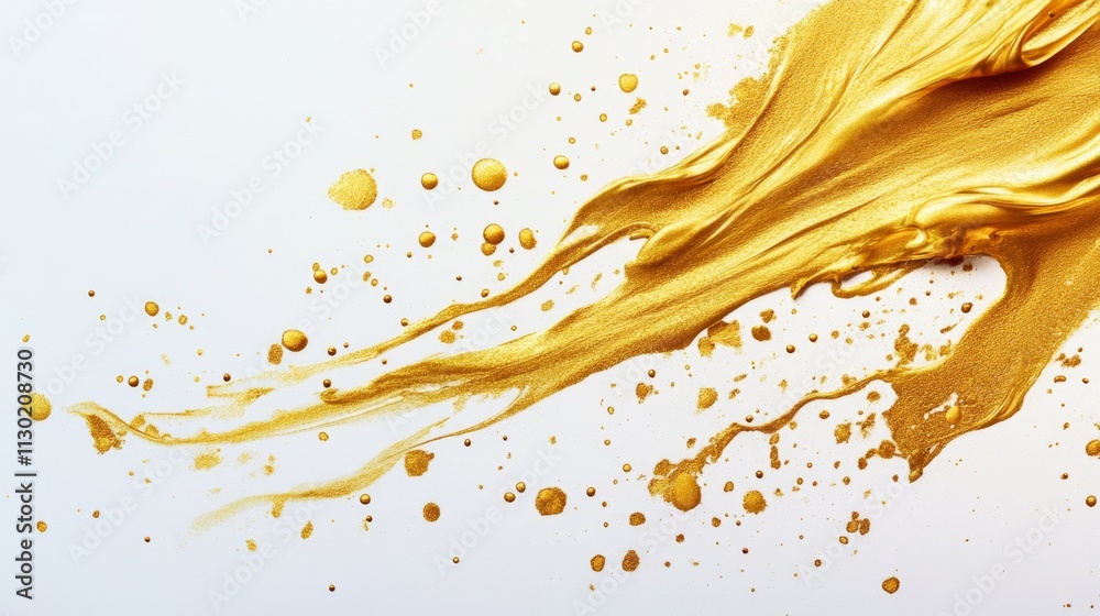 Fototapeta premium Dynamic splash of gold paint art studio abstract art bright environment close-up view creativity in motion