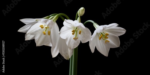 Spring snowflake, a perennial bulbous flowering plant from the Amaryllis family, showcases a single white flower with distinctive yellow or greenish marks at the tepals tips, known as Leucojum vernum. photo