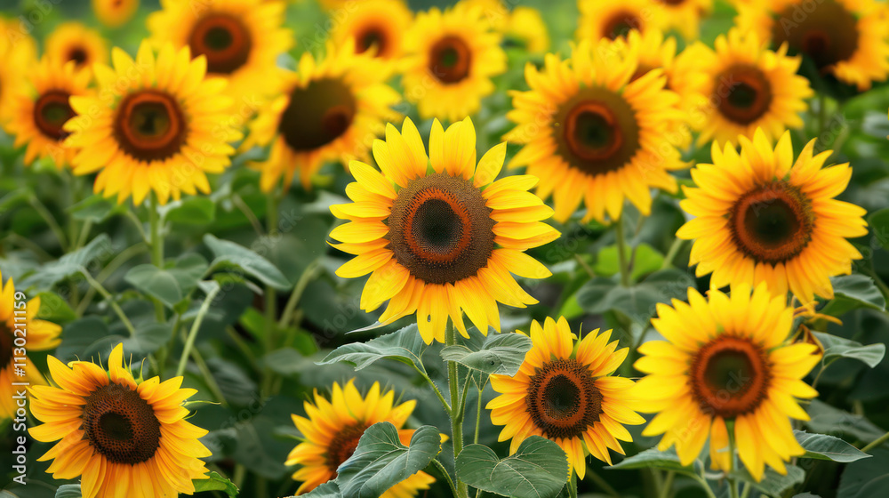 Fototapeta premium meadow close up sunflower and growth farming horizontal