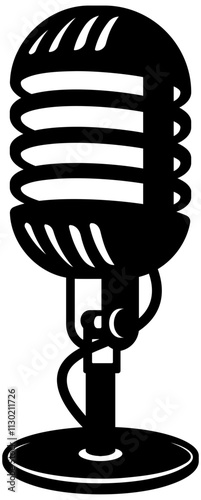 black silhouette of retro microphone without background