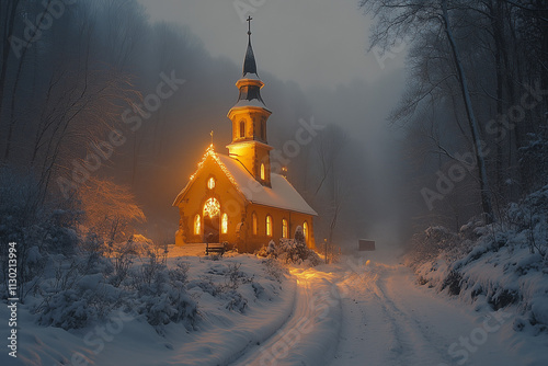 Winterliche Idylle - Kapellen im Abendlicht photo