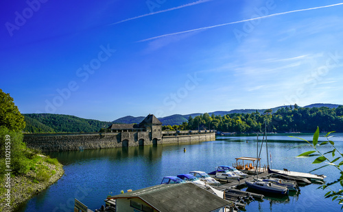 View of the Edersee and the surrounding nature at the lake. Eder Dam in Edertal.
 photo