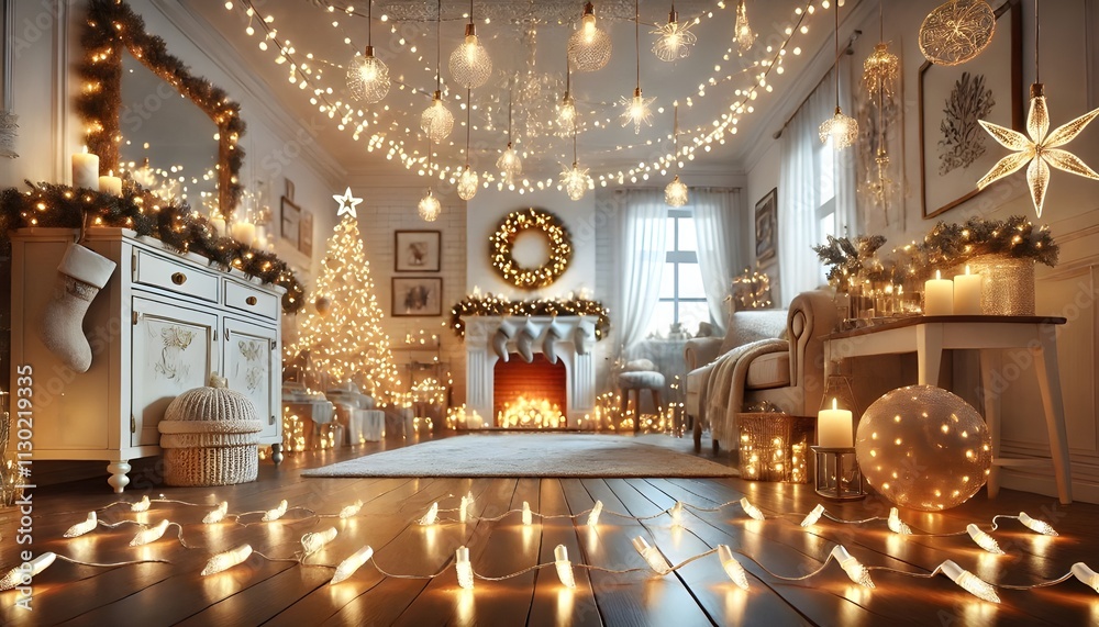 Obraz premium PNG String of LED Christmas lights string.