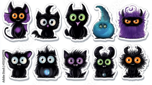 Wallpaper Mural Spooky Cute Halloween Cat Stickers: Adorable, cartoonish black cats in various spooky costumes, perfect for decorating, crafting, and adding a touch of whimsy to your Halloween celebrations. Torontodigital.ca