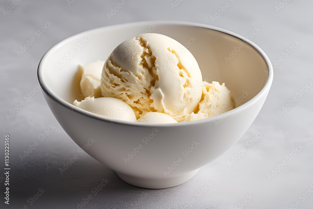 A simple image of a single scoop of vanilla ice cream in a plain white bowl. The background is a soft pastel color, with minimal details, creating a clean and serene atmosphere. A simple image of a single scoop of vanilla ice cream in a plain white bowl. The background is a soft pastel color, with minimal details, creating a clean and serene atmosphere.