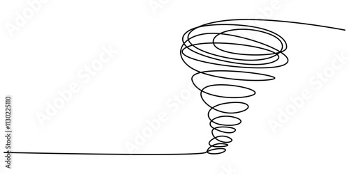 Vector hand drawn illustrations tornado. Doodle style on white background, Storm with tornado - hand drawing one single continuous line banner. Vector stock illustration isolated on white background. 