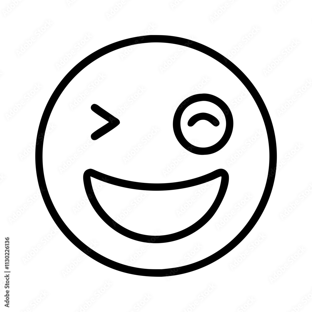 Obraz premium cheeky wink icon, fools day line art, april fools icon - simple black line art icon of cheeky wink, for april fools celebrations fools day vector art 
