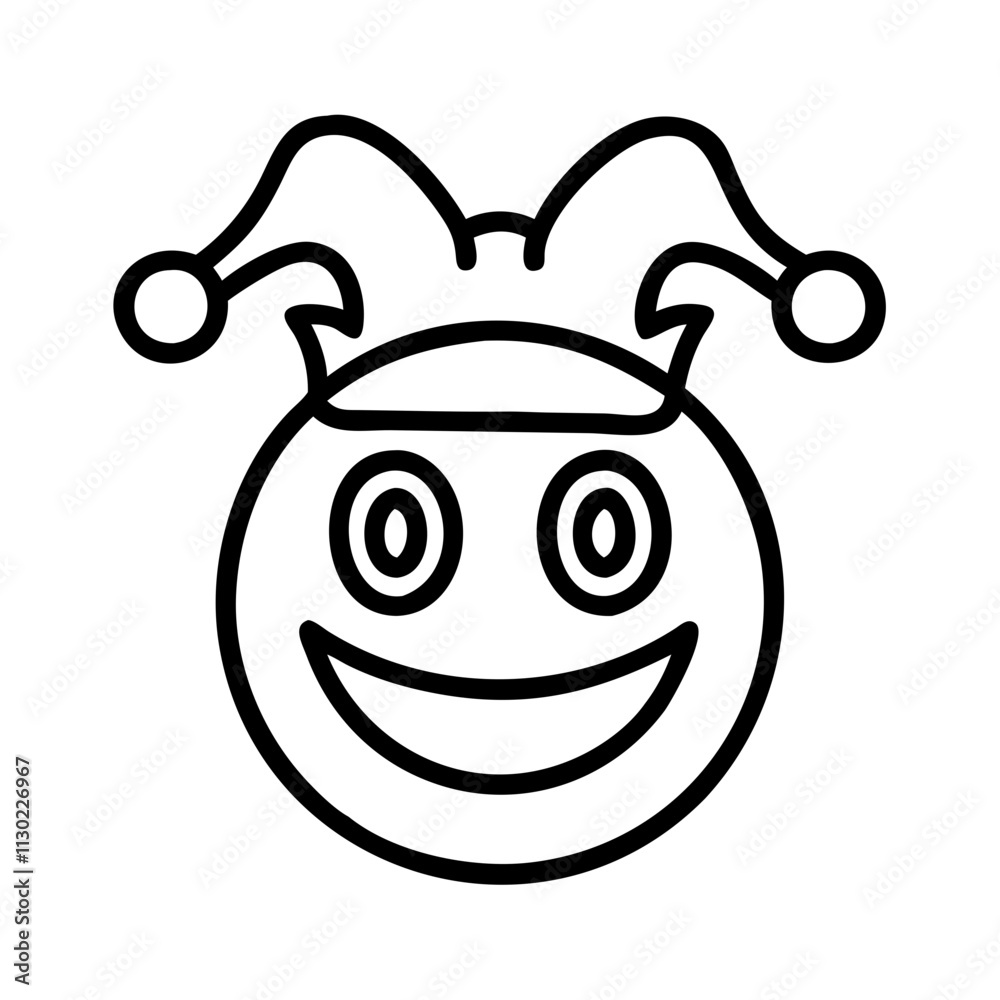 Obraz premium hilarious jester emoji icon, fools day line art, april fools icon - simple black line art icon of hilarious jester emoji, for april fools celebrations fools day vector art 