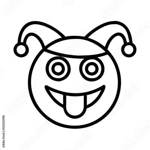 hilarious jester emoji icon, fools day line art, april fools icon - simple black line art icon of hilarious jester emoji, for april fools celebrations fools day vector art 
