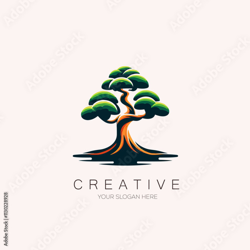 Realistic bonsai tree vector logo design