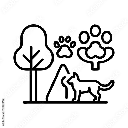 pet friendly park icon, pet day line art, pet day icon - simple black line art icon of pet friendly park, for pet day celebrations pet day vector art 