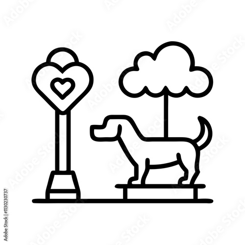 pet friendly park icon, pet day line art, pet day icon - simple black line art icon of pet friendly park, for pet day celebrations pet day vector art 