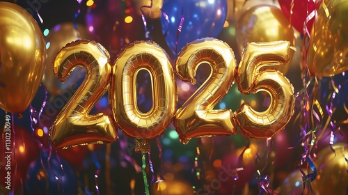 New Year's eve golden foil balloons forming 