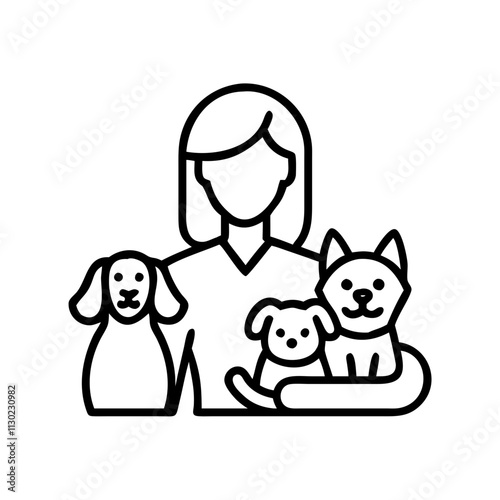 pet owner with pets icon, pet day line art, pet day icon - simple black line art icon of pet owner with pets, for pet day celebrations pet day vector art 