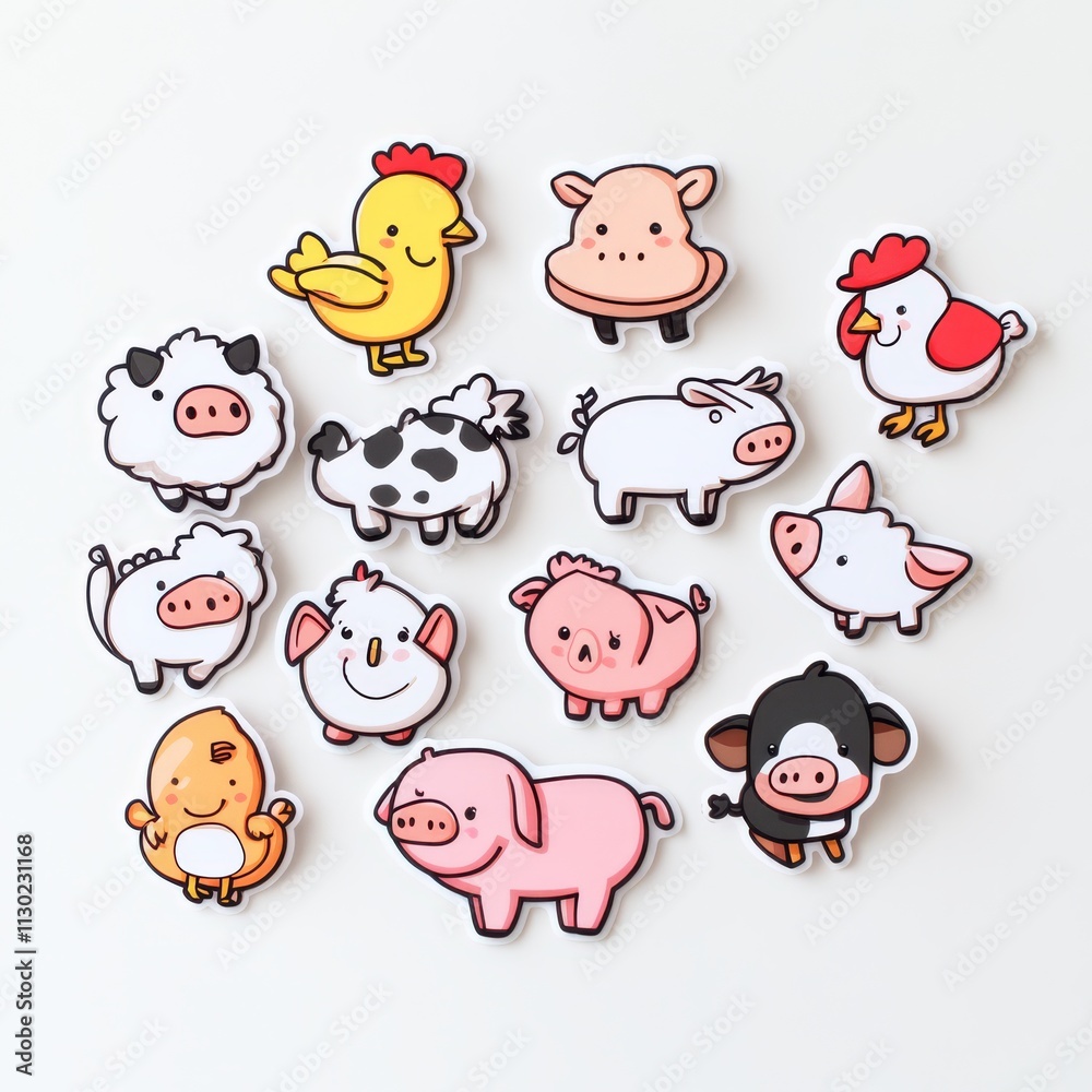 Fototapeta premium Cute Farm Animals Cartoon Stickers 