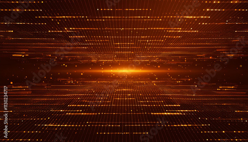 オレンジのサイバー空間のようなデジタルイメージ背景
