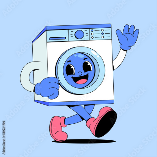 Walking washing machine cartoon mascot