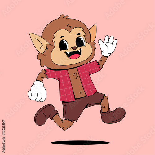 Running werewolf cartoon mascot