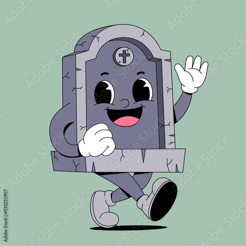 Walking grave stone cartoon mascot