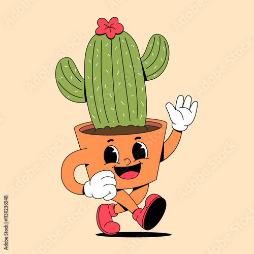 Walking cactus cartoon mascot 