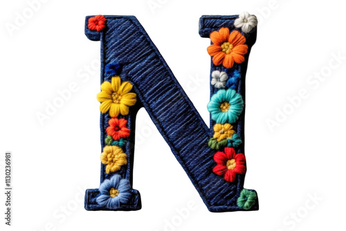 Embroidered letter N adorned with colorful flowers, showcasing vibrant design