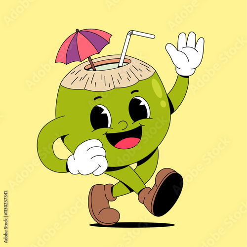 Walking coconut drink cartoon mascot