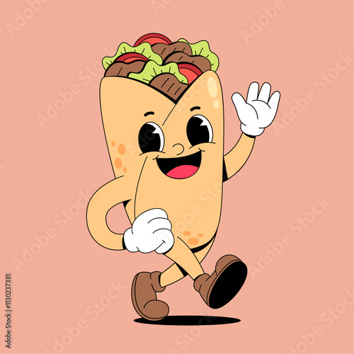 Walking kebab cartoon retro mascot 