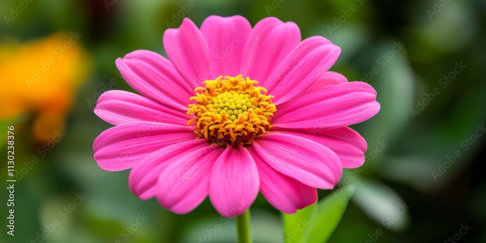 Obraz premium A vibrant pink flower displaying a striking yellow center captures attention. This pink flower s beauty and detail make it an ideal subject for nature photography, showcasing the elegance of a pink