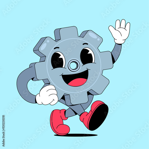 Walking gear retro cartoon mascot photo