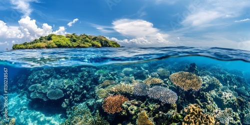 Discover the vibrant coral reef ecosystem of Menjangan Island, showcasing a rich and natural underwater world that remains well preserved and thriving with colorful marine life. photo