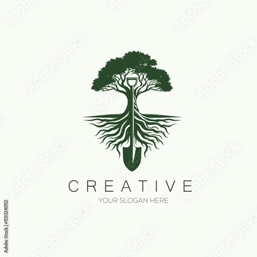 Creative Tree With Shovel Vector Logo Design photo