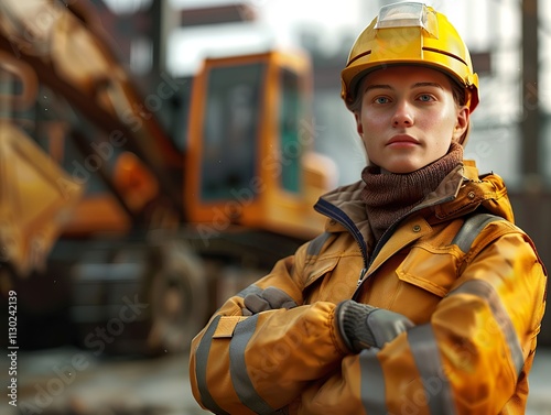 Construction Worker in Safety Gear at Industrial Site photo