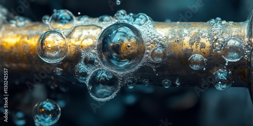 Wallpaper Mural Soap mixture bubbles visibly inflate at a threaded joint on the gas pipe, indicating a potential gas leak. Identifying gas leaks early is crucial for preventing gas explosion disasters in any setting. Torontodigital.ca