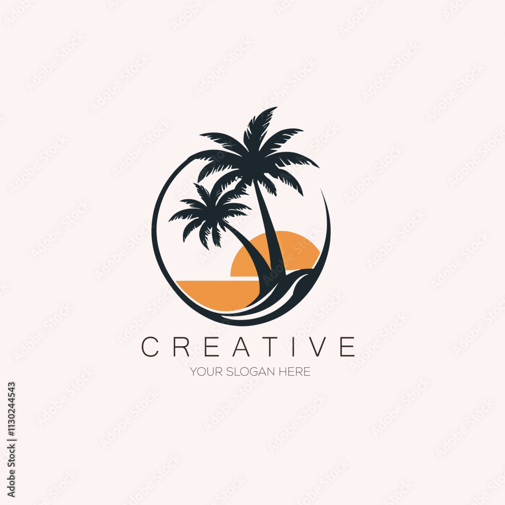 Obraz premium Coconut tree Vector logo design, Beach Plant Vector Logo Design