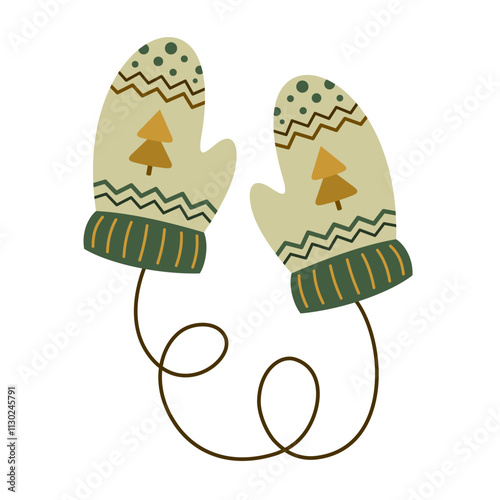 Winter mittens clipart. Cute hand draw seasonal object. Vector illustration in flat style