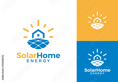 sun with home logo. solar panel energy design template