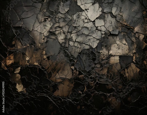 A close up of charred wood texture with intricate cracks and burnt patterns, showcasing a mix of dark and brown hues, perfect for backgrounds or design elements