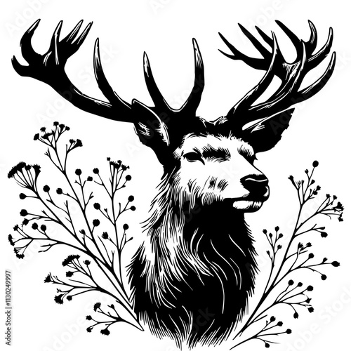 Deer portrait sketch silhouette