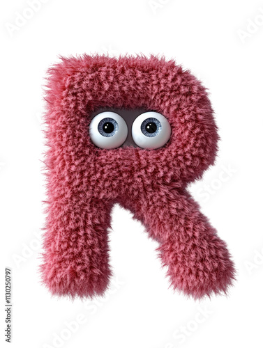 Fluffy letter R with big eyes, perfect for playful designs and children themes