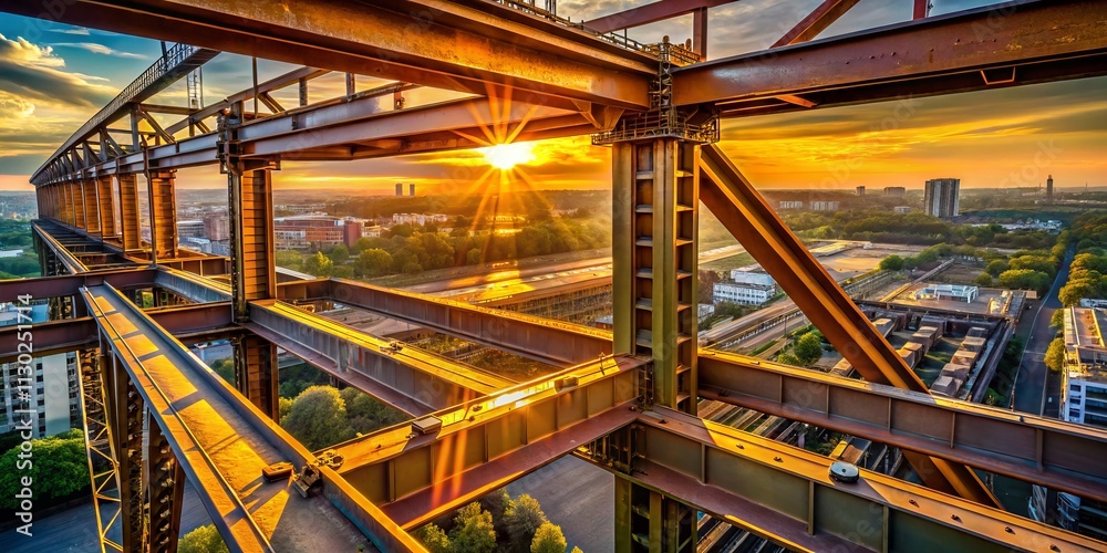Fototapeta premium Aerial Photography Steel Beam Joint Support Construction Engineering Structure Industrial Strength Metalwork