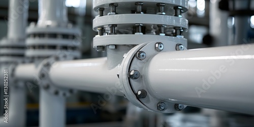 White pipeline and tank featuring a valve provide essential infrastructure for various industrial applications. The white pipeline style complements the tank s functionality while maintaining photo