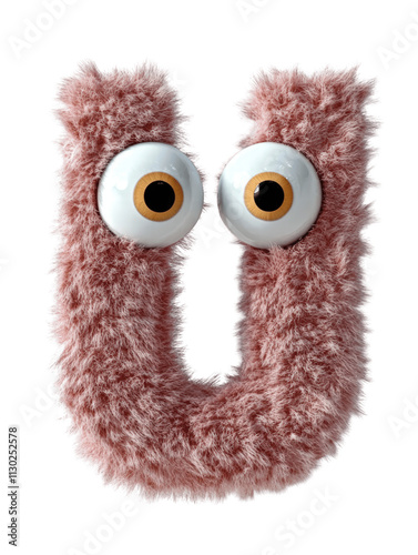 Fluffy letter U with large googly eyes, playful and whimsical design