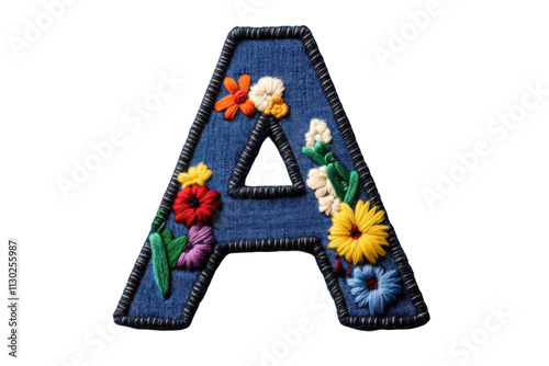 Denim letter with colorful embroidered flowers, showcasing creativity and style