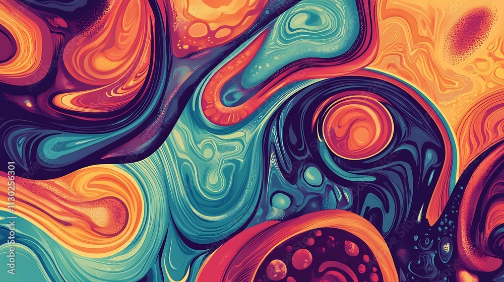 Fototapeta premium Abstract Swirling Psychedelic Liquid Marble Painting in Vibrant Hues