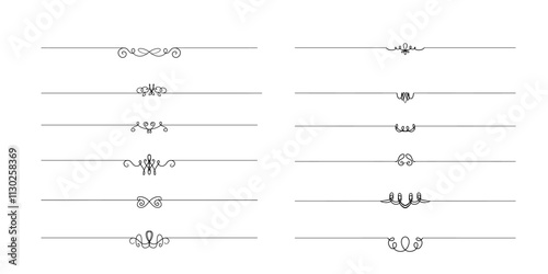 Decorative design elements for text and chapter separation. Abstract dividers and delimiters set. Vintage Frame elements with thin lines and elegant swirls. Elegant Decorations for wedding design 