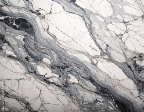 Elegant marble texture with intricate gold veining and a mix of white, black, and gray tones, perfect for luxurious backgrounds and sophisticated designs