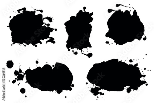 Artistic Black Ink Spray Stains and Blots. Ink splashes banners set with drops blots and spray stains. Abstract grunge effect for banners, ad, website, posters