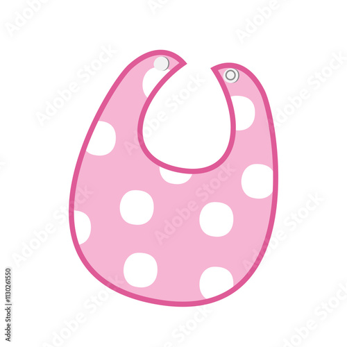 Pink baby bib clipart with dot. Baby apron vector set in cartoon style.  Baby element, baby shower flat vector isolated on white background. 